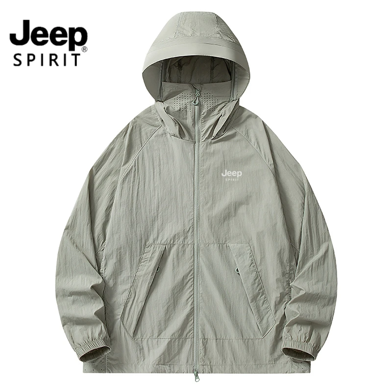 JEEP吉普原纱夏防晒衣冰丝防紫外线户外轻薄透气休闲时尚防晒服男