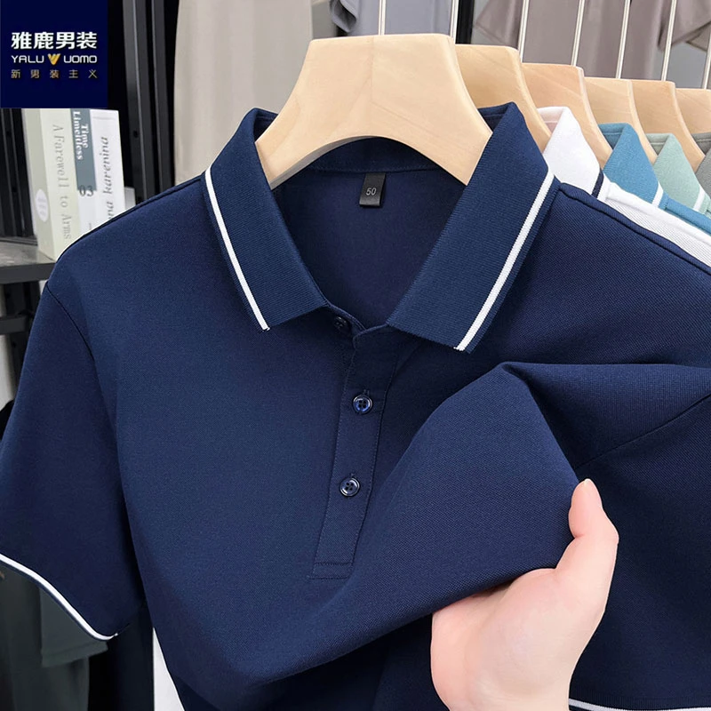 雅鹿男装男Polo衫男士翻领polo衫商务翻领半袖纯色polo薄款