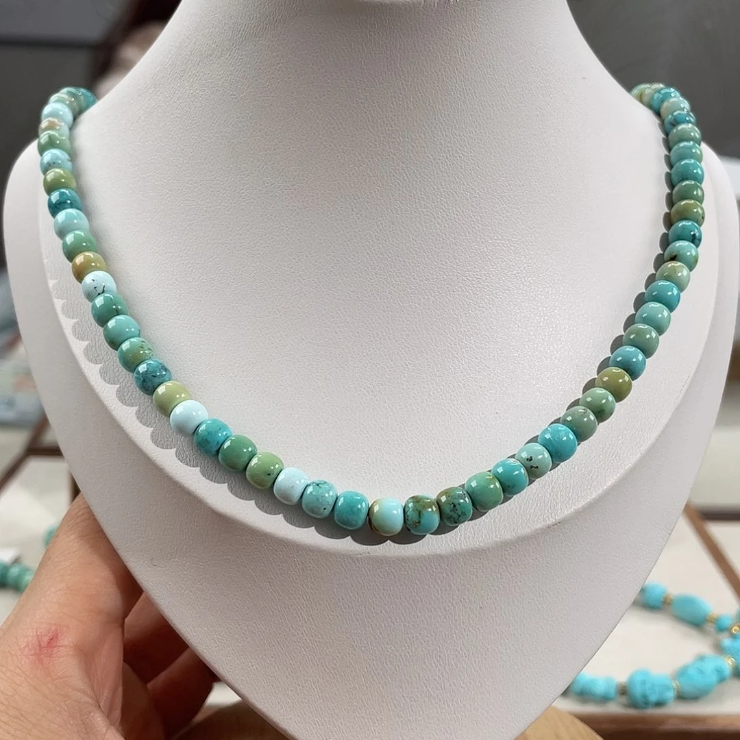 绿松石银S925镀金镶嵌春带彩卡5+