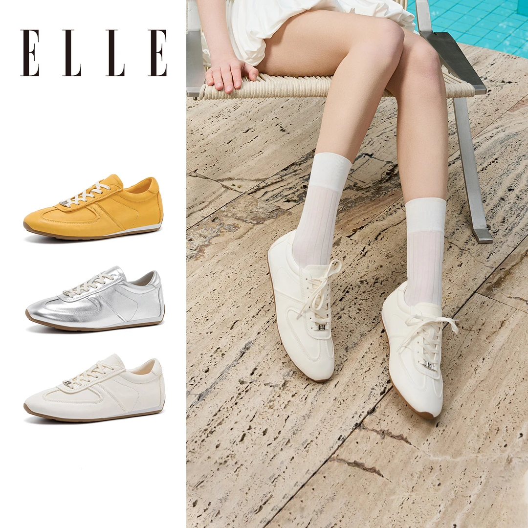 ELLE复古超火轻便小白鞋女透气运动德训鞋显脚小百搭休闲平底板鞋
