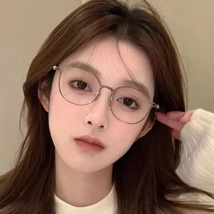 超轻韩系纯钛百搭茶色眼镜框女时尚橄榄绿钛架素颜显白配近视镜架