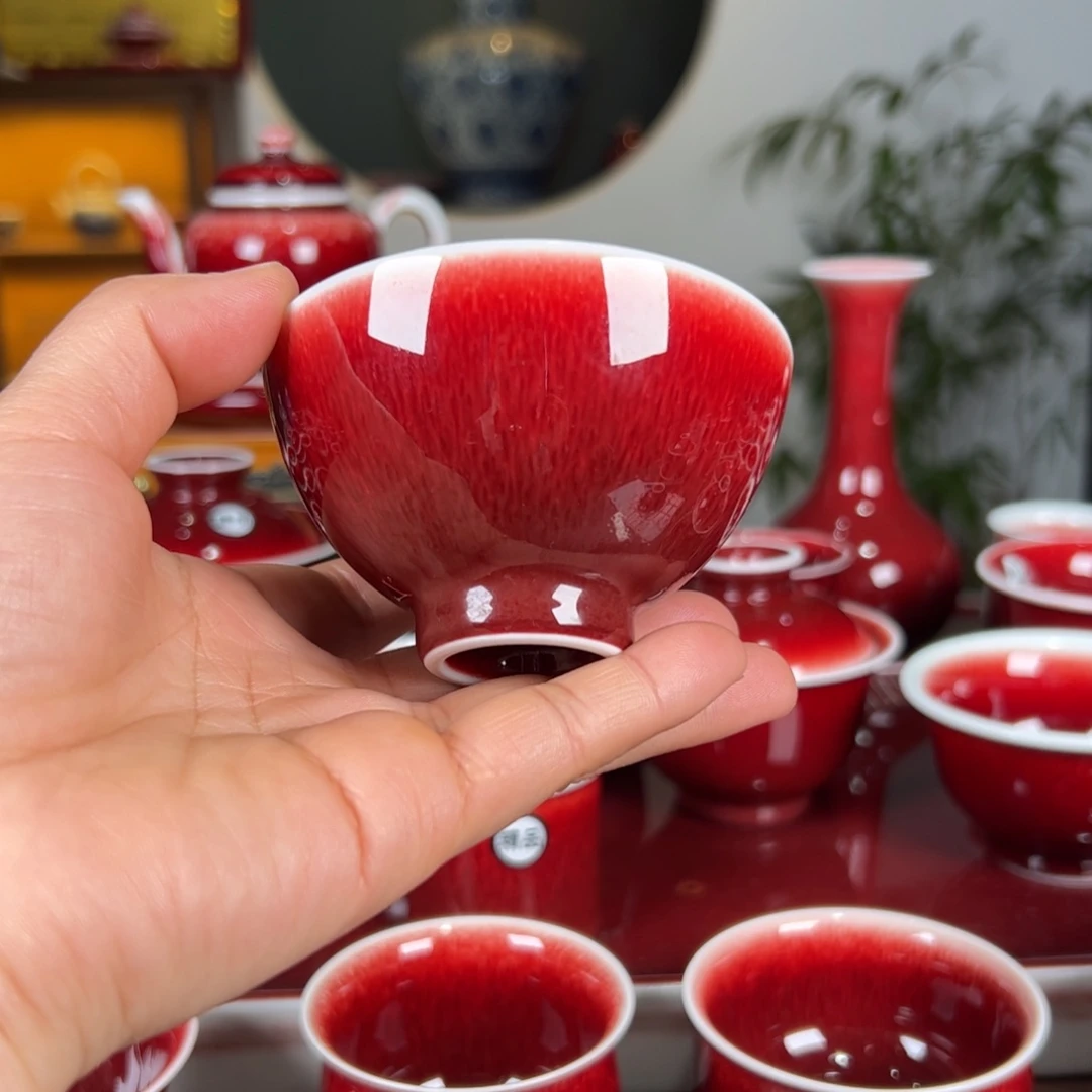 杯子景德镇原矿朗红釉杯