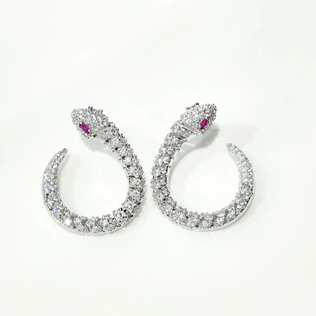 铜合金合成锆石耳饰  4310西洋中古风 vintage复古银色蛇锆石耳环