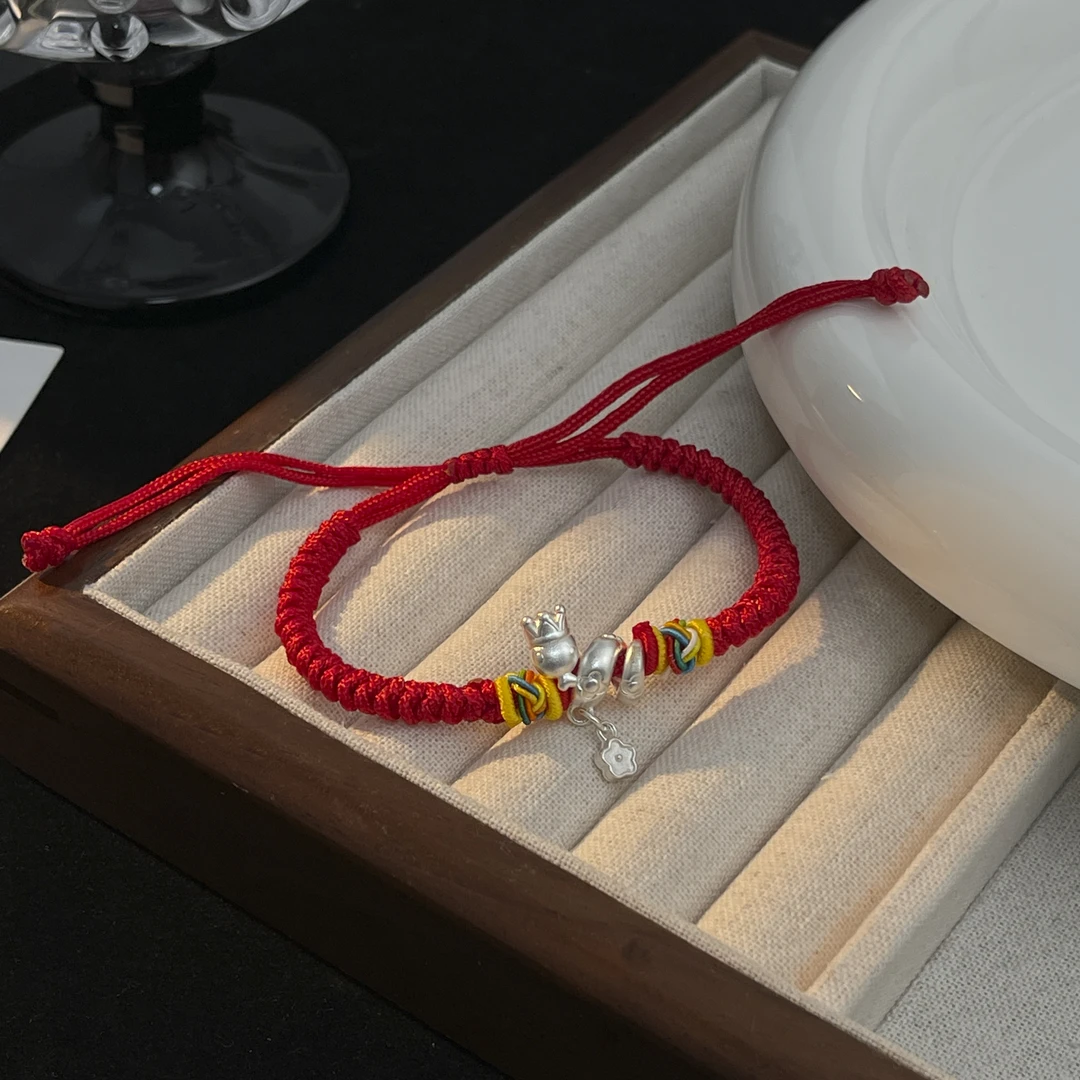 足银手链 传统中国风蛇年大吉小红手绳手工编织可爱红色编绳饰品