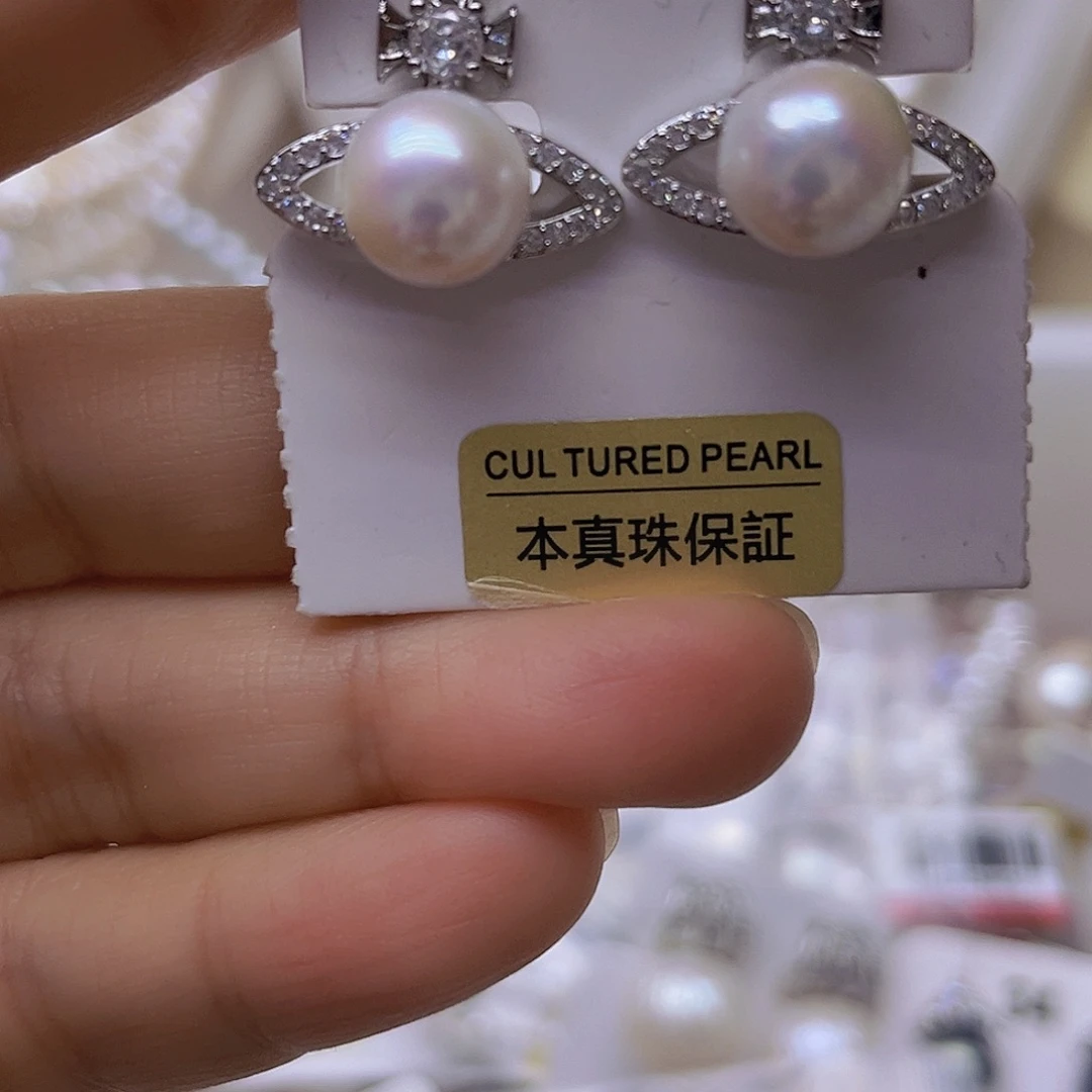 淡水珍珠吊坠耳钉银S925镶嵌