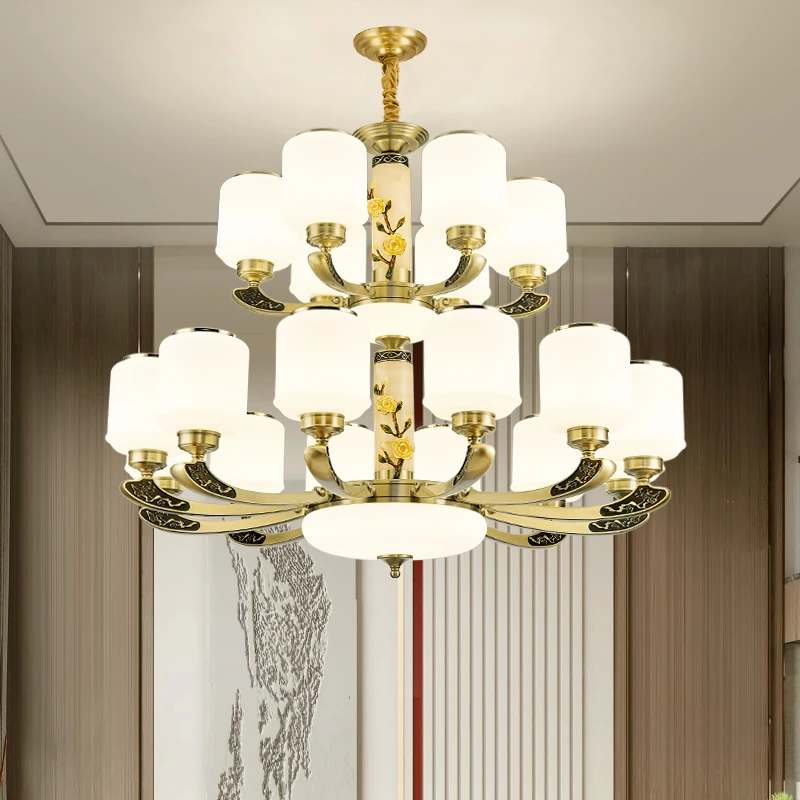 高端客厅新中式别墅全铜复式楼大吊灯大气餐厅古典创意中国风吊灯