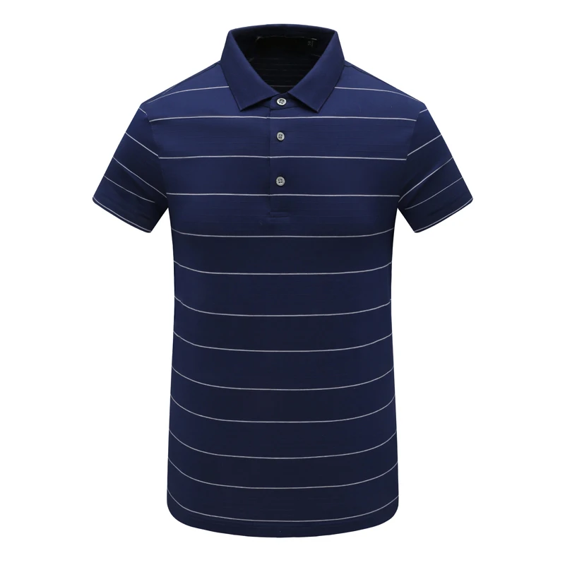 SF414圣男式夏季短袖T恤 蚕丝翻领套头休闲商务上衣 深蓝色