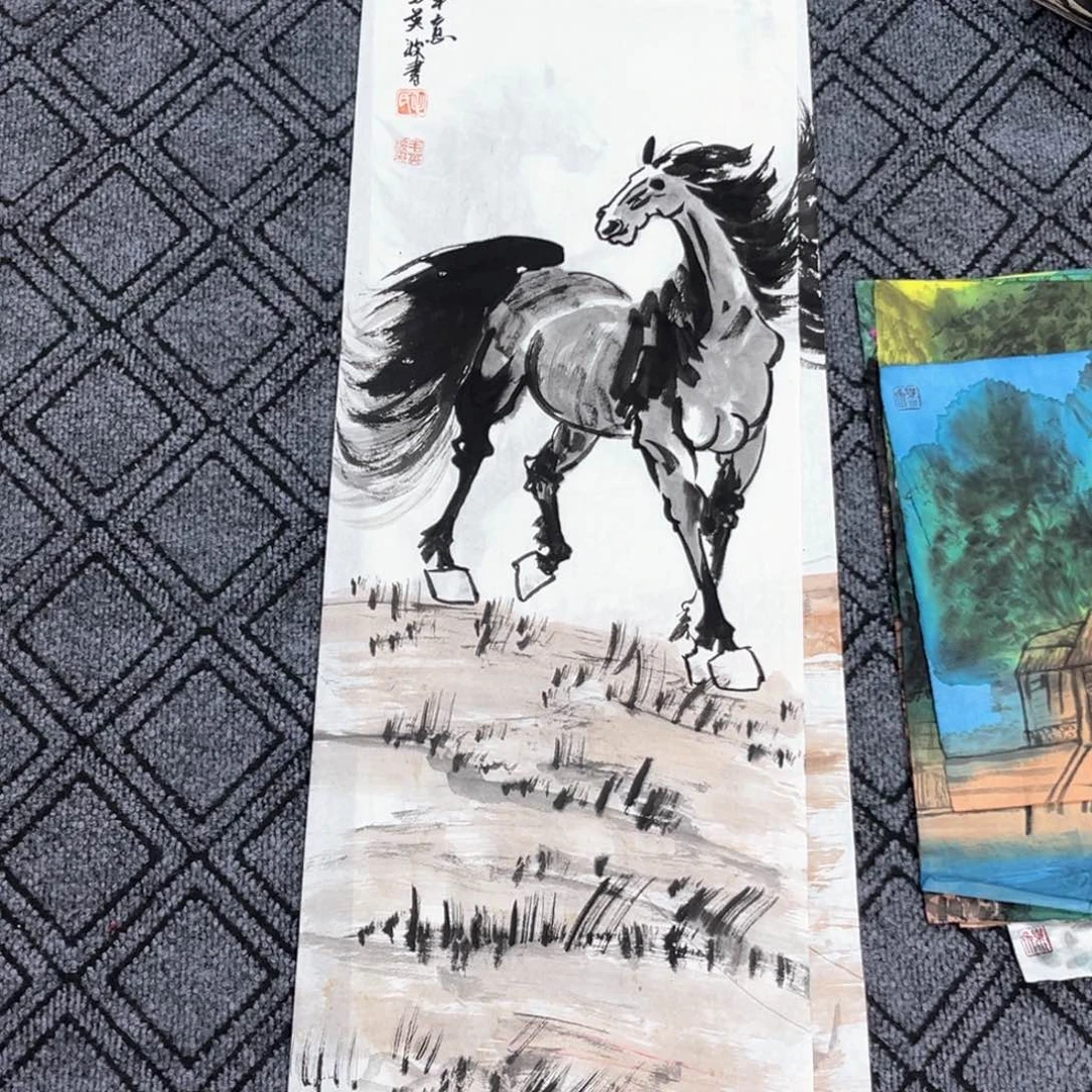 国画毛英波老师四尺对开花鸟冯