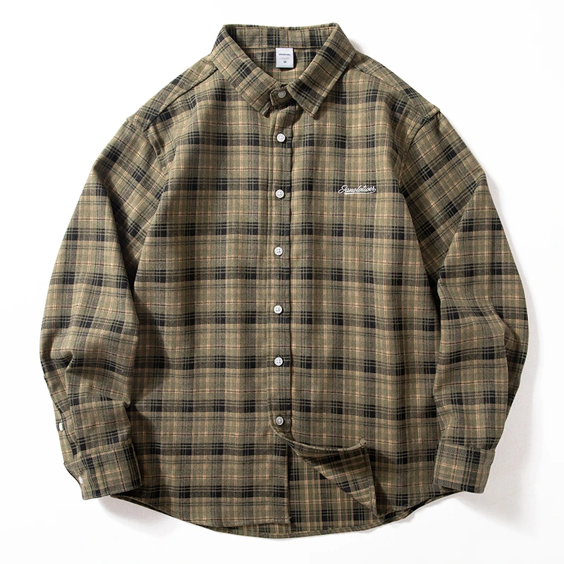 格子衬衫男长袖春秋季潮牌vintage美式复古休闲宽松磨毛衬衣外套