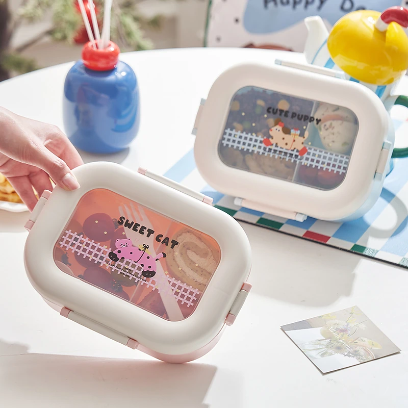 奶油风分格饭盒可爱儿童学生午餐盒便当盒可微波炉加热餐盘简约女