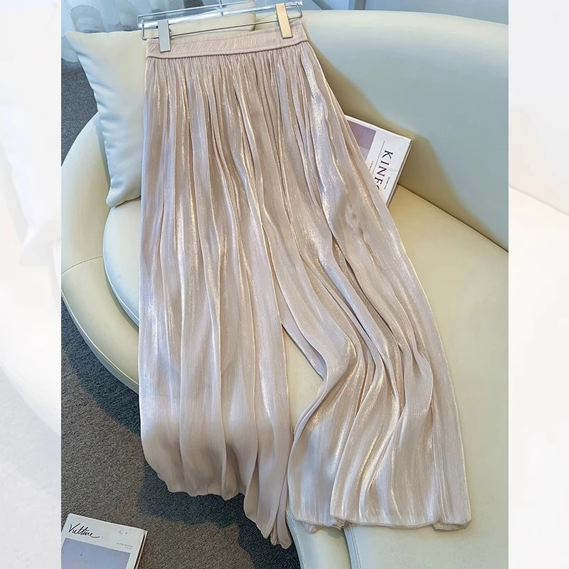拉夏贝尔阔腿裤女夏季薄款2025八分裤裙裤甩裤垂坠感九分直筒裤子