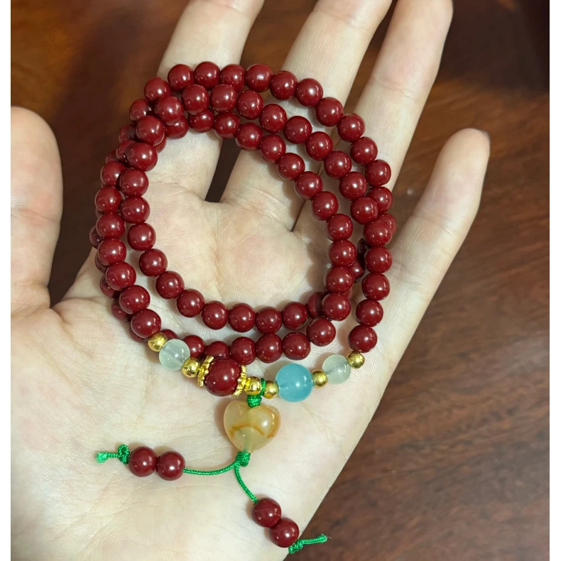 含辰砂工艺品朱砂心吊坠三圈（无礼盒）@@@SP263