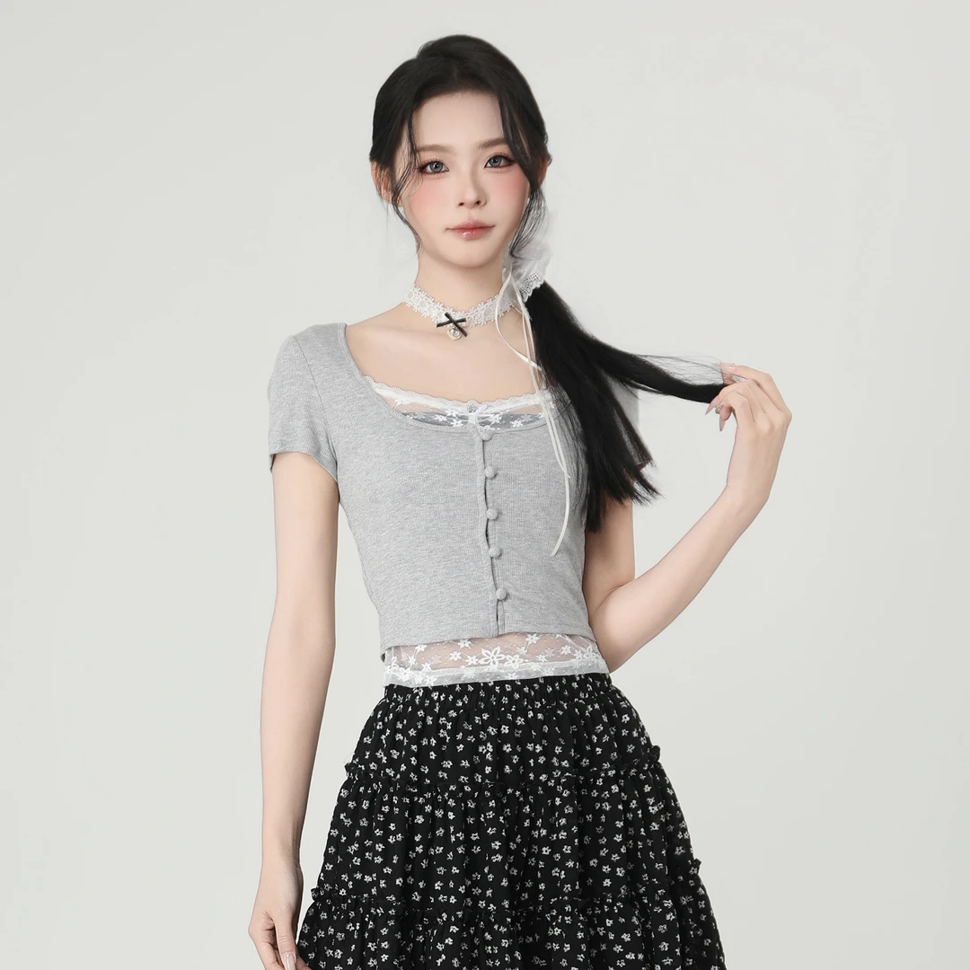 ANPK纯欲甜美正肩T恤打底衫蕾丝百搭时尚开衫辣妹A5F02C0095