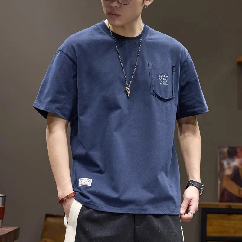 U&PURA250g重磅纯棉短袖t恤男夏季潮流创意口袋上衣宽松圆领半袖