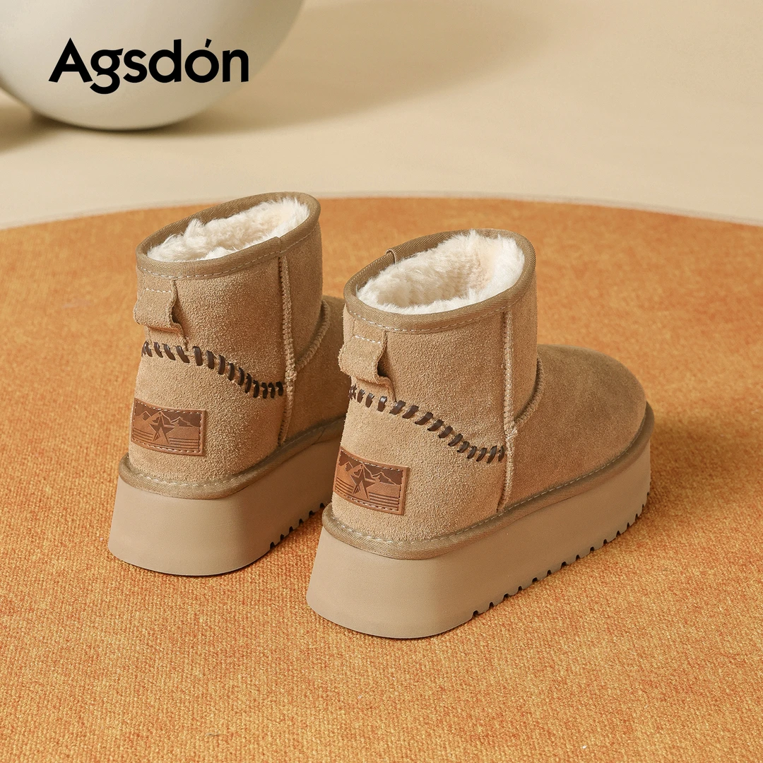奥古狮登厚底雪地靴女2025冬季新款加绒加厚短靴防水防滑保暖棉鞋