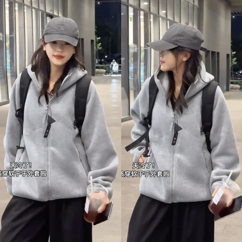 秋冬爆款加厚双面摇粒绒连帽卫衣外套男潮流舒适保暖休闲抓绒上衣