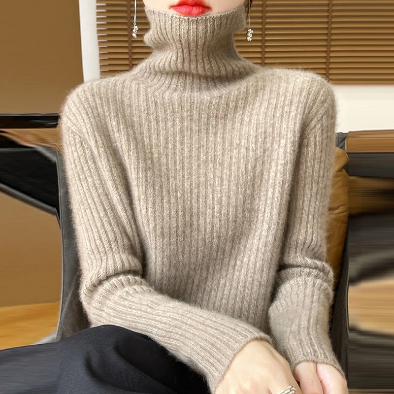 鄂尔多斯市高领100纯羊绒衫女士秋冬加厚保暖羊毛打底衫宽松毛衣