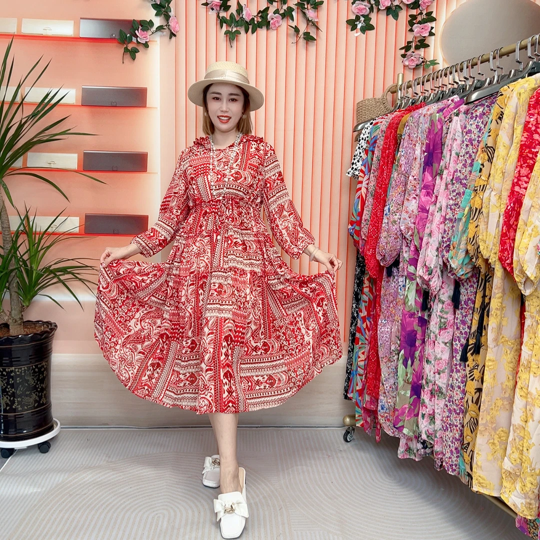 【连帽波西米亚】大摆防晒连帽透气减龄气质V领长款收腰沙滩连衣裙