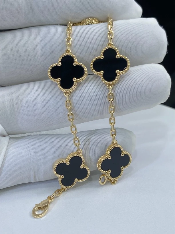 18k黄金黑玛瑙五花手链