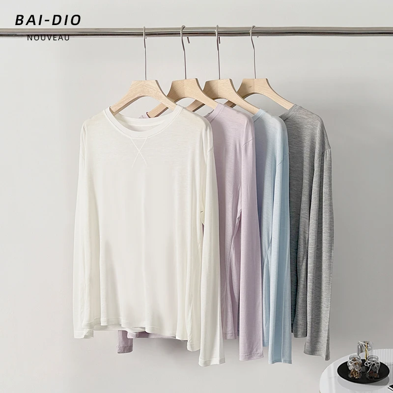 兰精天丝棉羊毛夏季薄款防晒罩衫纯色长袖百搭T恤上衣女圆领宽松