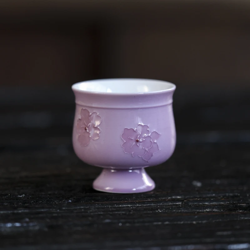 【纳兰】紫色花朵高足圆满杯50ml（Q6844）
