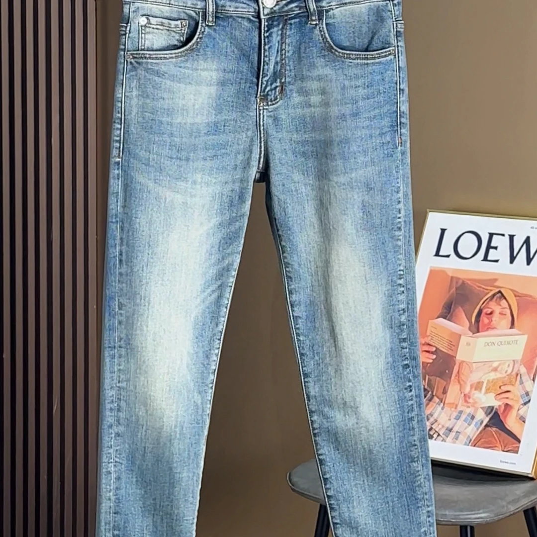 2025秋冬九分裤男士牛仔裤高端欧货蓝色百搭修身小直筒