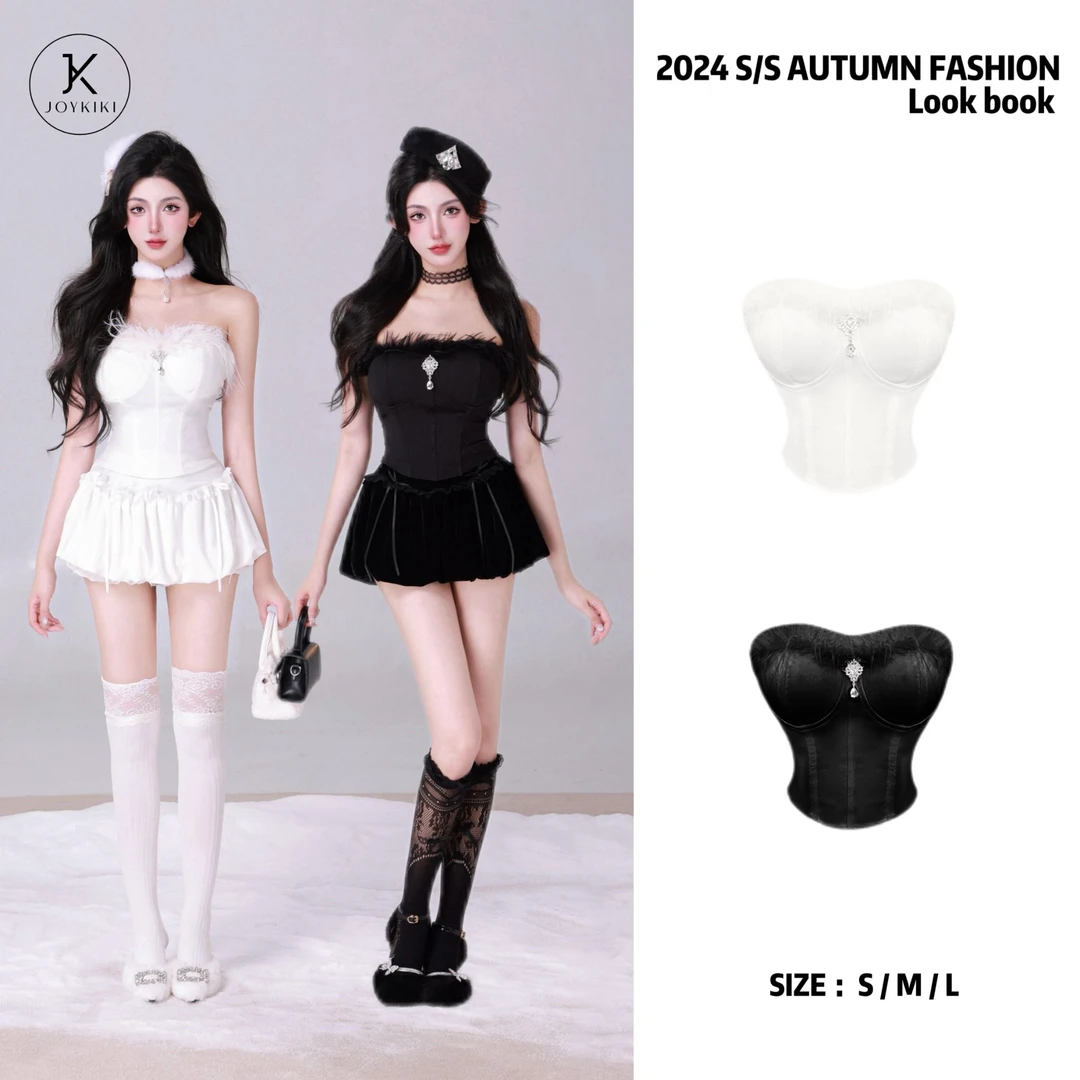 JOY KIKI金金【心动少女】秋冬纯欲少女毛毛拼接设计抹胸 J24D180