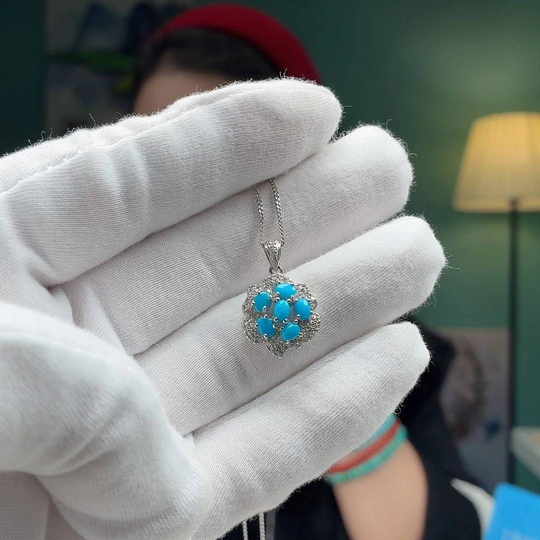 绿松石银S925镶嵌颈饰