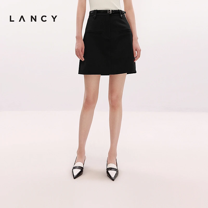 LANCY/朗姿2025夏季新款百搭短款A字高腰简约半身裙女气质半裙