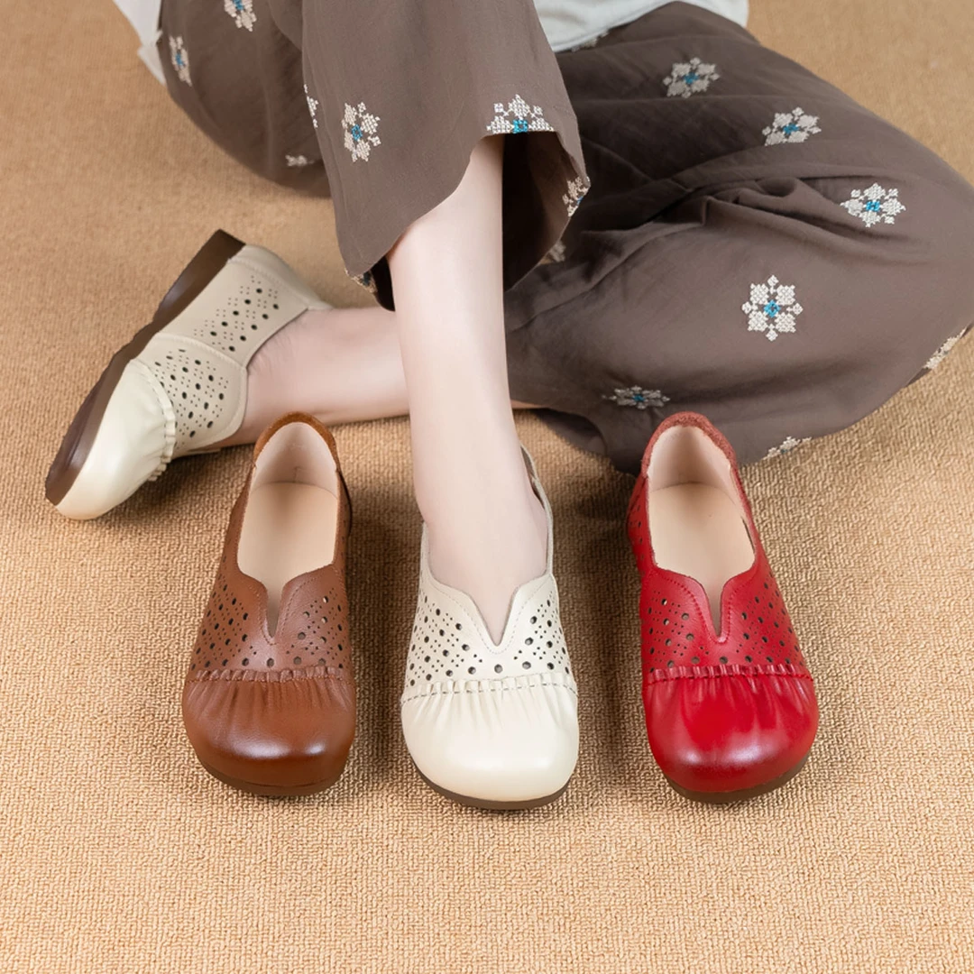 新款真皮休闲舒适中老年软底复古民族风牛筋底平底女单鞋20273-8