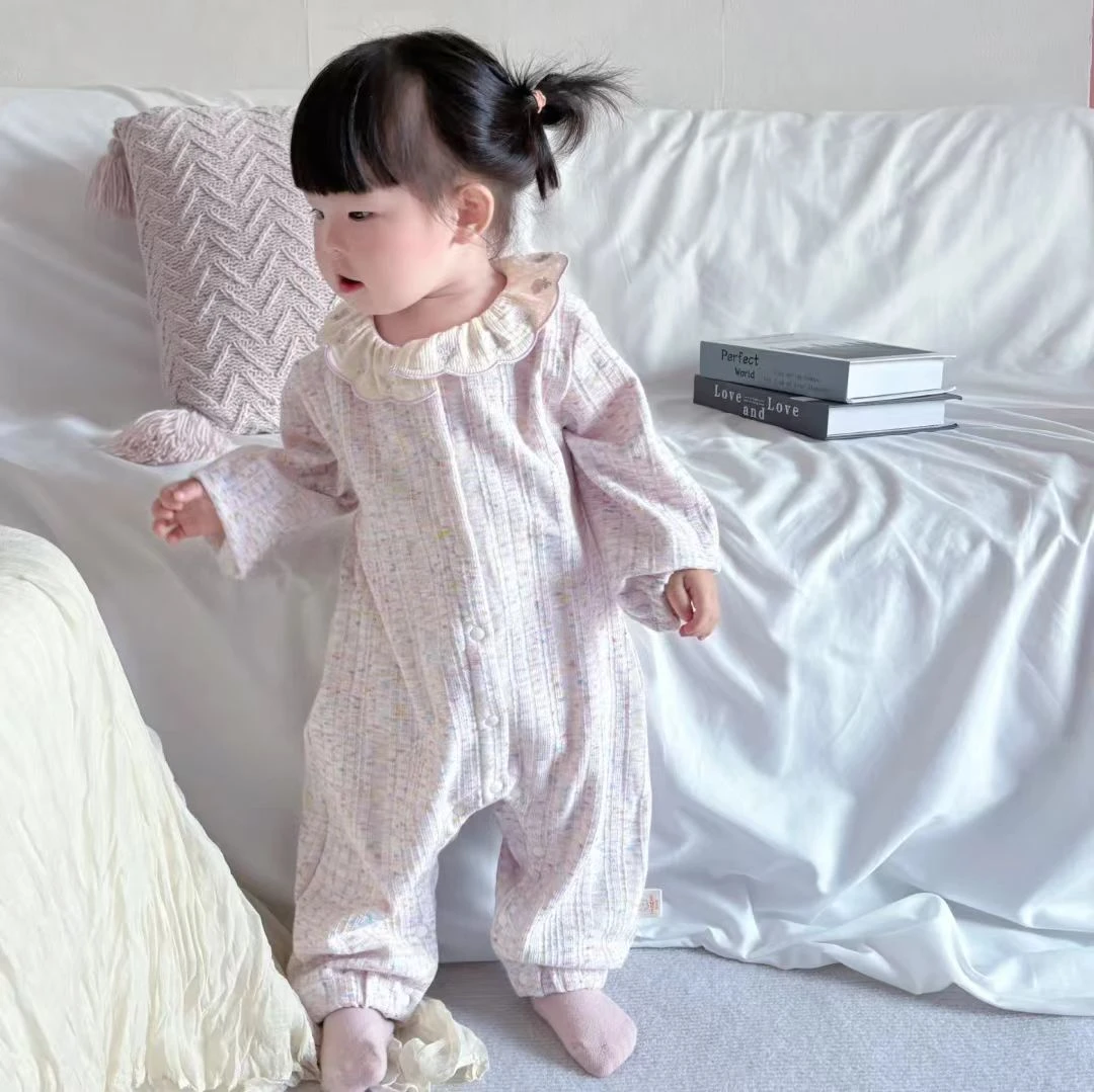 花边领婴儿秋装女宝宝衣服春秋连体衣秋季哈衣满月百天甜美可爱