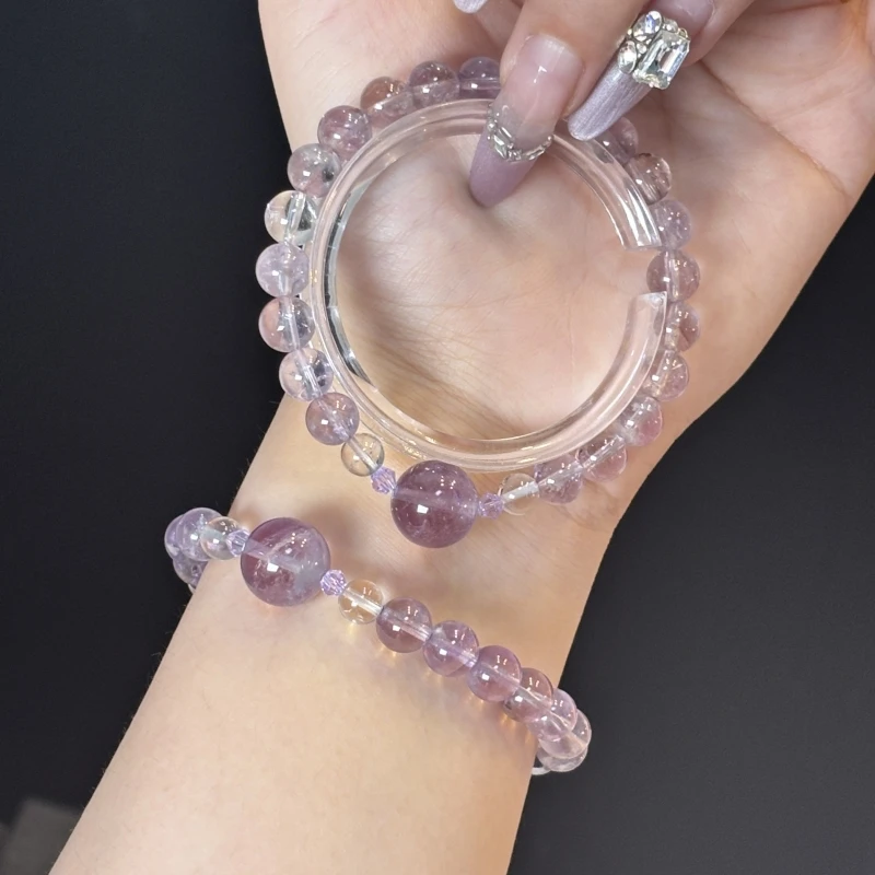【风信紫】天然水晶手串紫水晶白水晶原创小众设计