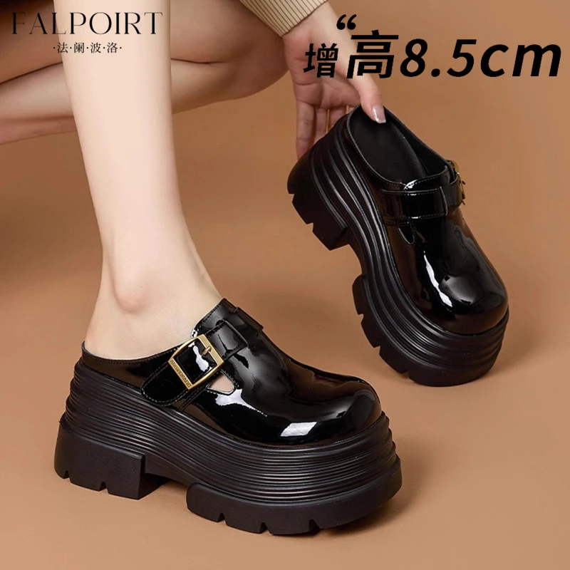 FALPOIRT轻奢高级感包头半拖鞋女2025新款松糕厚底复古勃肯乐福鞋