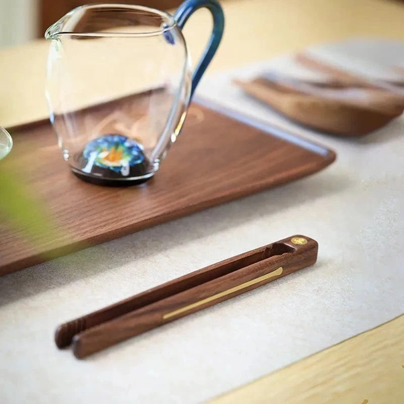 禾器木语茶夹黑胡桃木功夫茶具配件茶杯夹茶叶夹