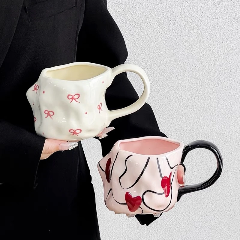 艺术感创意手绘陶瓷马克杯釉下彩小众设计感手作不规则大咖啡杯子