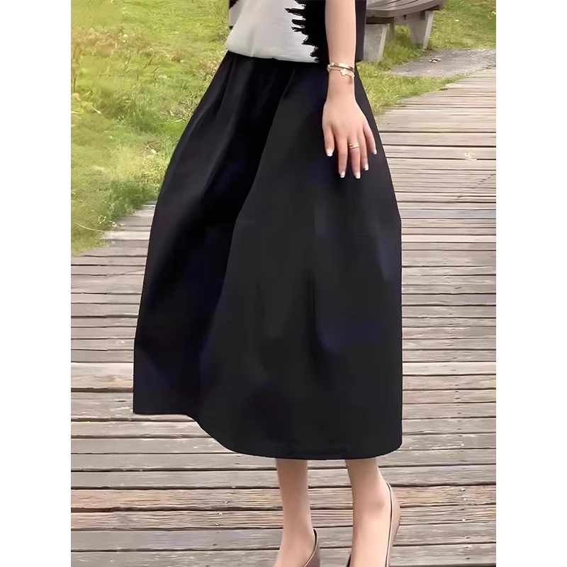 芯娇晴浪漫赫本裙气质高腰黑色半身裙女夏季2025新款休闲花苞裙子