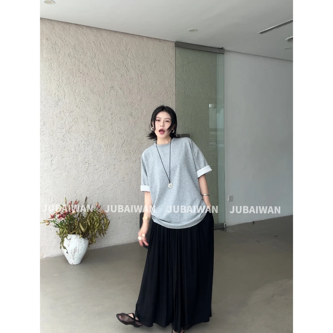 橘百万 夏日撞白感宽松大版短袖T恤