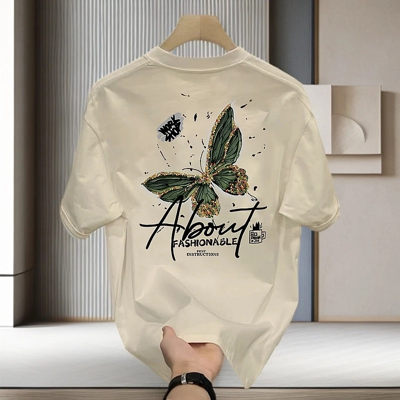 美式痞帅重磅纯棉短袖T恤蝴蝶夏季男女款潮牌T恤百搭宽松圆领半袖