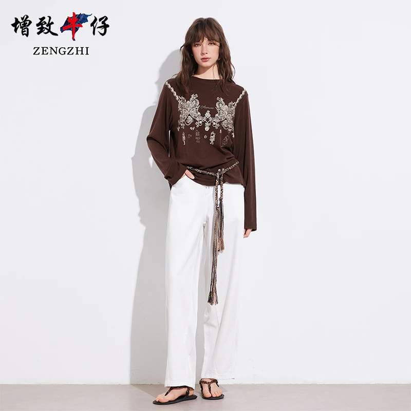 ZENGZHI/增致牛仔JSY9353夏季白色新款直筒裤女通勤牛仔裤女宽松