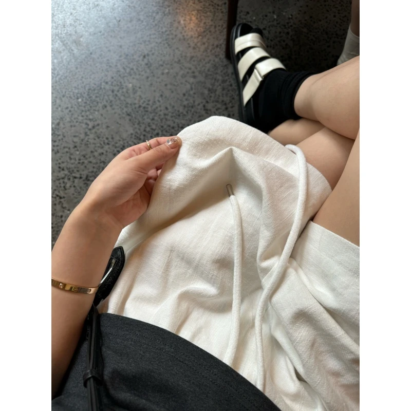 JMHH【侘寂白】极简白色苎麻短裤女夏宽松显瘦休闲防走光阔腿热裤