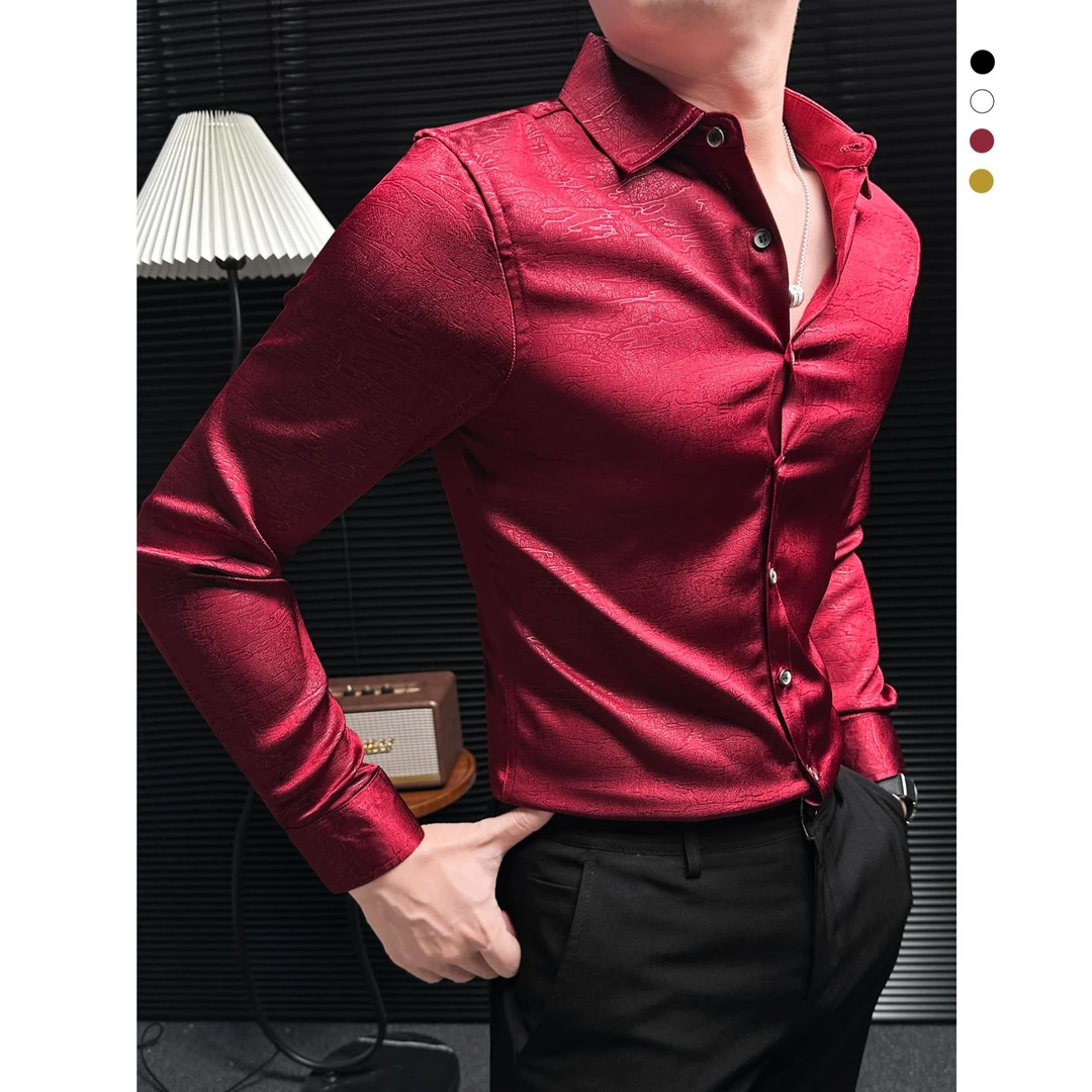 韩版印花衬衫男款长袖秋季新款气场强大高级感男装肌理感衬衣男士