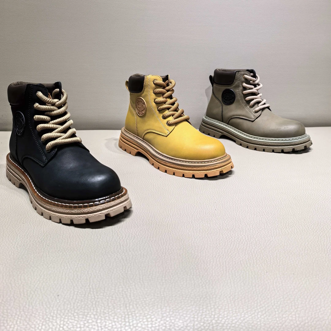 男鞋隐形增高5CM松糕休闲风马丁靴英伦风厚底短靴时尚百搭大黄靴