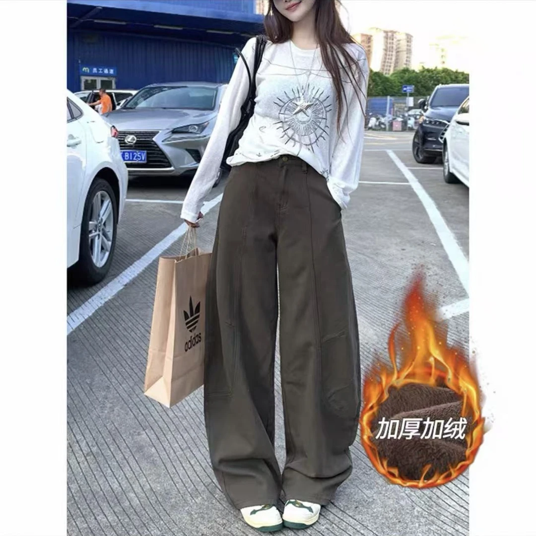 美式复古弯刀阔腿裤女2025年秋季新高腰宽松显瘦休闲拖地长裤7777