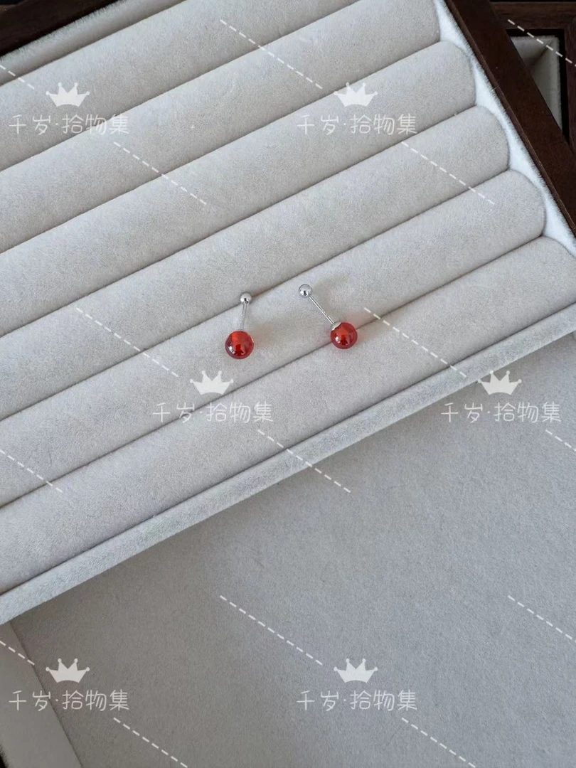 非金属仿水晶耳饰 简约百搭红色耳钉（114）