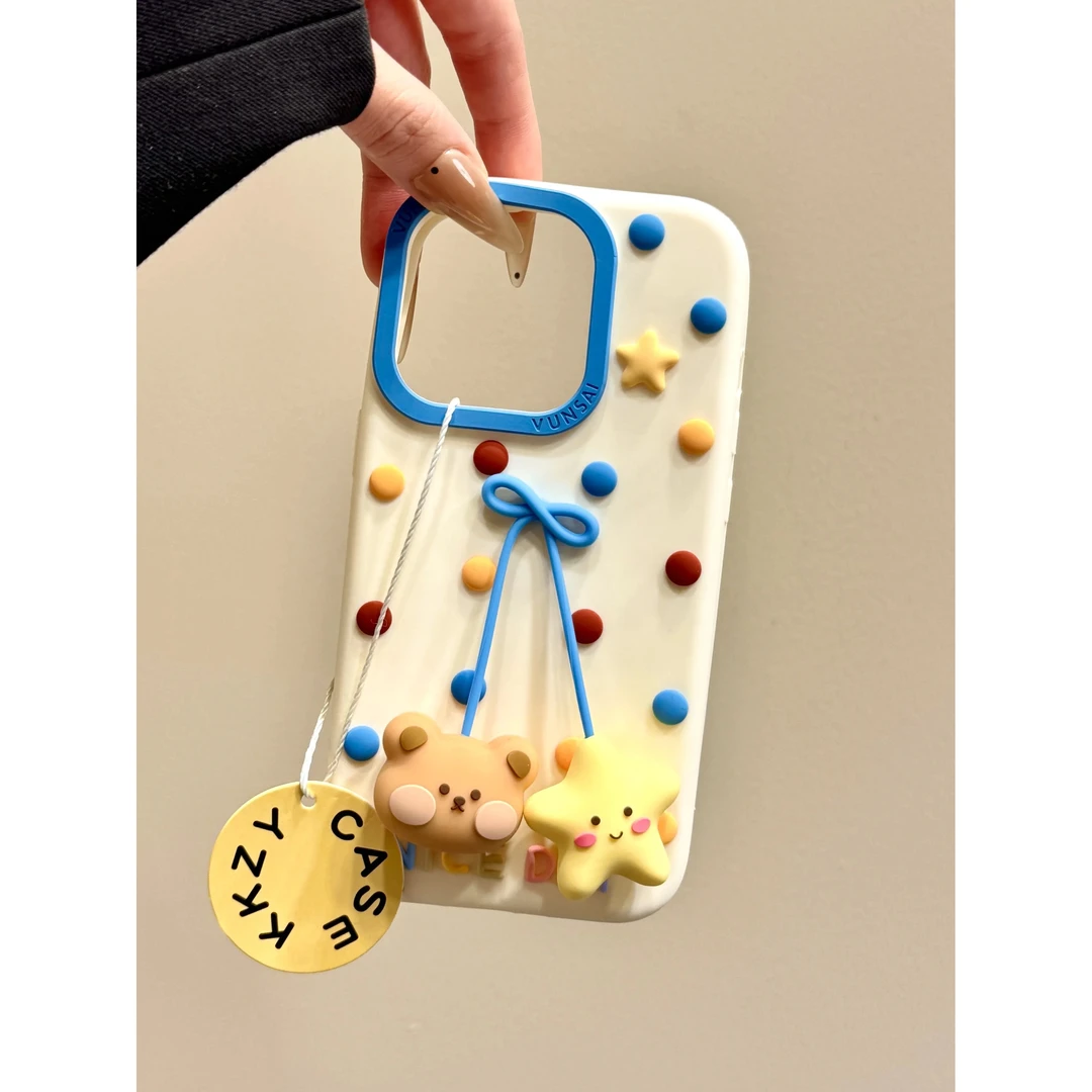 蝴蝶结吊坠星星小熊适用苹果16手机壳iphone15promax新款女14硅胶