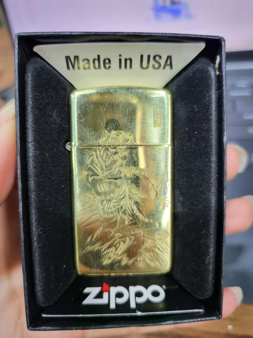 Zippo打火机铜纤巧窄机上山虎