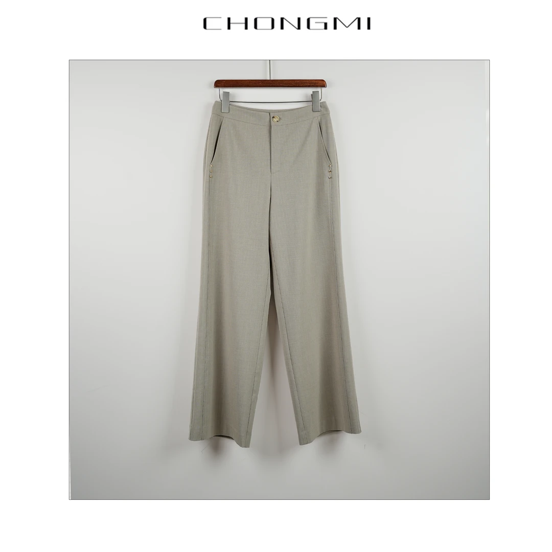 燕麦色中腰直筒休闲裤女2025夏季新款显瘦休闲风阔腿裤长裤女装W