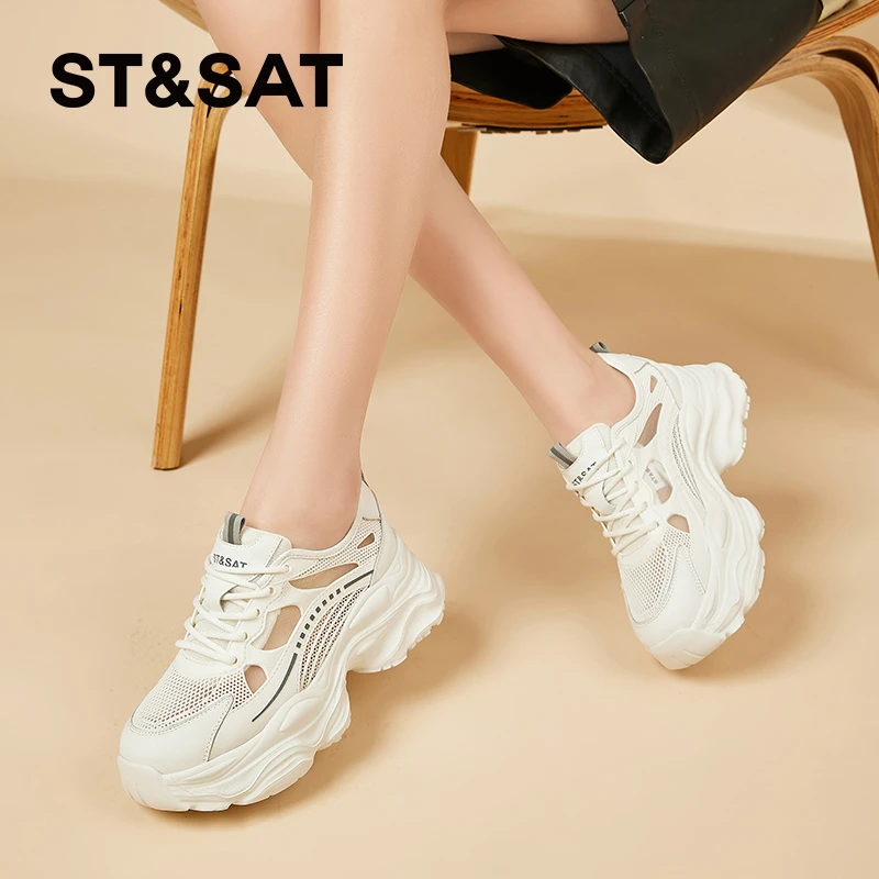 星期六透气网面老爹鞋女士夏舒适厚底增高单鞋简约百搭时尚休闲鞋