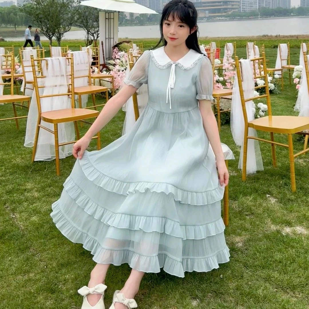 流星之恋初高中学生夏季甜美连衣裙遮肉2025新款少女大童过膝长裙