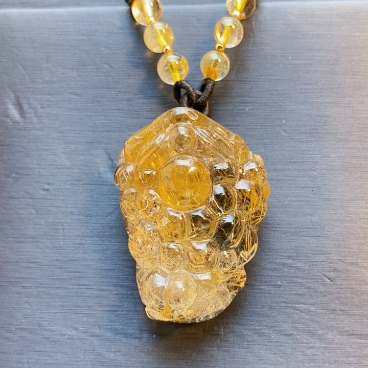 颈饰未镶嵌发晶天然金发晶腰缠万贯金蟾吊坠